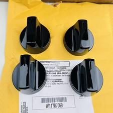 W11707069 - W11331196 OEM Whirlpool Range OVEN KNOB SET OF 4 Black , NEW