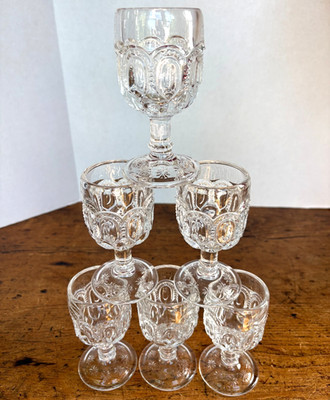 Vtg Moon and Star Clear Glass Cordial Goblets L.E. Smith/Adams-Set of 6, 4.5''