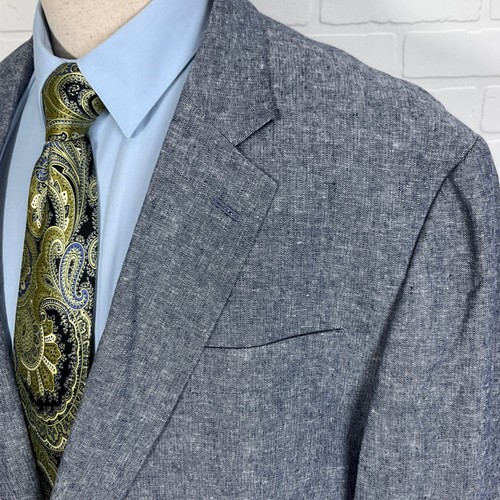 Stafford Blazer Men 52R Blue Classic Fit Blue Linen Summer Cotton Sport Jacket - Picture 2 of 11