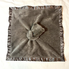 Carters Teddy Bear Lovey Baby Gray Plush Clutches Center of Blanket Sewn Eyes