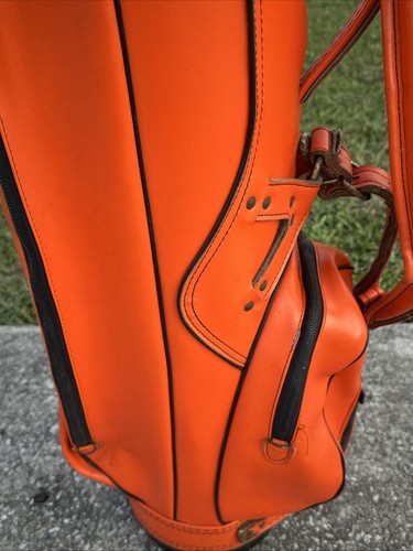Vintahe Ron Miller Golf Bag Rare Solid Safety Orange 6 Way W/ Rain Hood READ - Picture 16 of 24