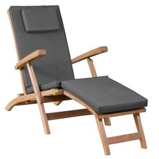 deVries WOODIE Deckchair  Liegestuhl aus Teakholz inkl. Polster grau 60x170x93cm