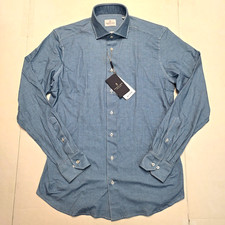  298 New EMANUEL BERG Modern Fit Jersey Knit Shirt Men M/L 16 41 Blue GEOMETRIC