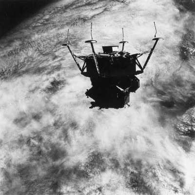 The Apollo 9 Lunar Module Spider with Earth background upside down - Old Photo