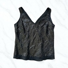 BANANA REPUBLIC Black Sequin Silk Blend Tank Top Size M