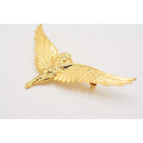 Vintage Cherub Angel Pin Brooch Shiny Gold Large Wings Chunky NOS 1980s BinA8 - Picture 6 of 12