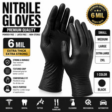 6 Mil Black Nitrile Gloves Disposable Heavy Duty Powder Free Latex Free S-2XL