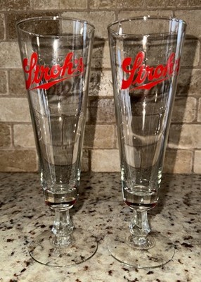 Strohs Footed Vintage 8 oz Pilsner 9'' Beer Pedestal Drink Glass Set of 2
