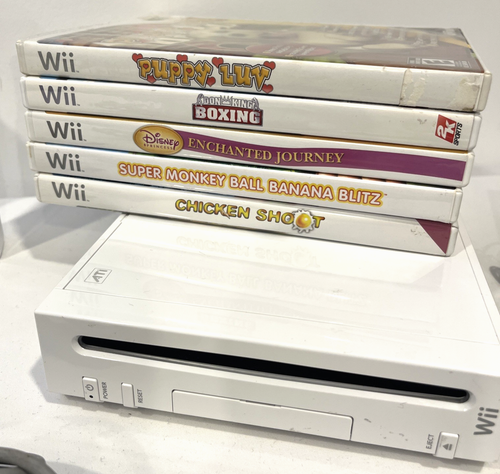 NINTENDO WII RVL-001 CONSOLE BUNDLE W/ CONTROLLERS CABLES SENSOR BAR & 5 GAMES - Foto 7 di 13
