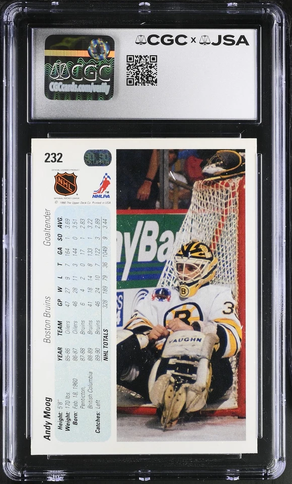 1990-91 Upper Deck #232 Andy Moog JSA AUTO 8 - CGC 8.5 - Image 2 of 2