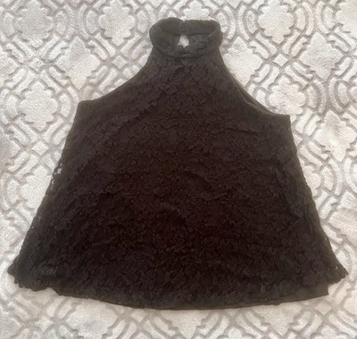 Charming Charlie Black Lace Halter Top High Neck Small
