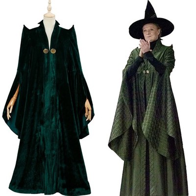 Harry Potter Minerva McGonagall Professor Green Robe Cosplay Halloween Party