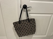 Michael Kors Black &Brown MK Signature Logo Large Shoulder Tote Bag NICE