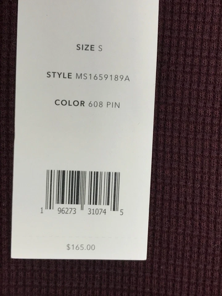 Camisa Vince Para Hombres Pima Algodón Térmico Tejido Gofre Manga Larga Borgoña Pequeña NUEVA Foto 4 de 4