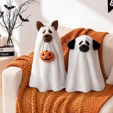 Halloween Dog Ghost Throw Pillows 2pcs Ghost Dog Shaped Decorative Pillows for