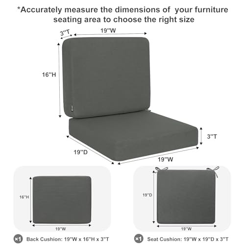 Outdoor Deep Seat Cushion Set, 19 x 19 Seat 19x19 In + Back 19x16 In Dark Grey - Bild 2 von 6