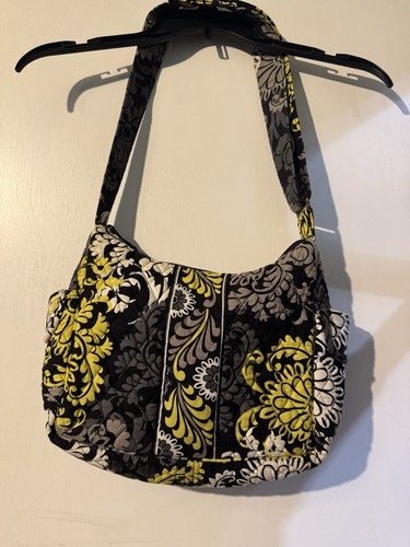 Vera Bradley Baroque Slim Tote Bag Purse Boho Floral Bohemian, Black Gray Yellow - Picture 3 of 7