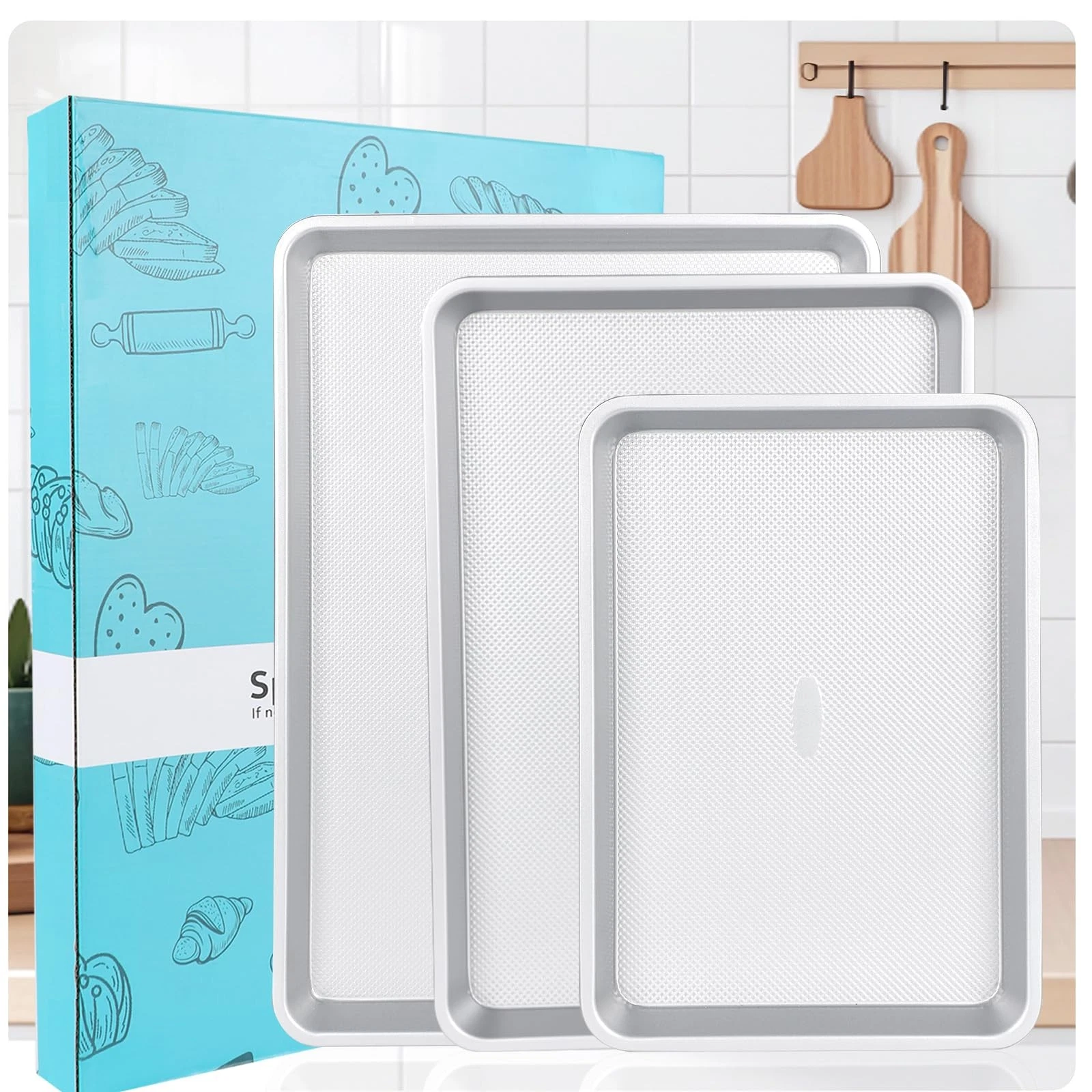 Spmarkt 3-Piece Non-Stick Baking Sheet Set | 18inch, Silver