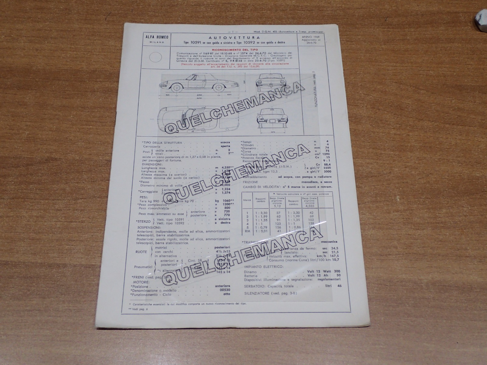 ALFA ROMEO TIPO 10591 SPIDER DUETTO SCHEDA DI OMOLOGAZIONE DGM 1968 (12)