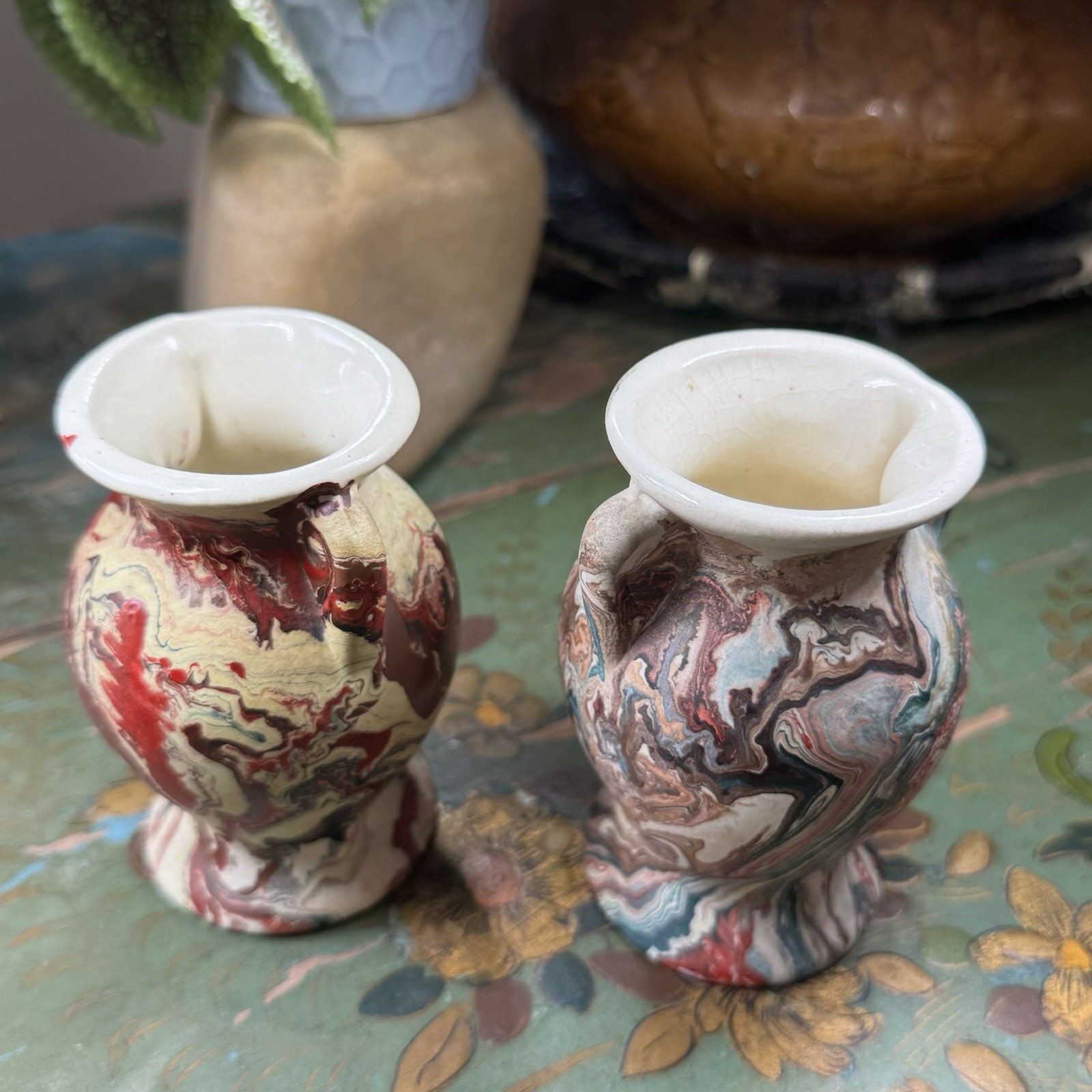 Morton Pottery Mini Paint Swirl Vase Set Of 2 End Of Day Collection