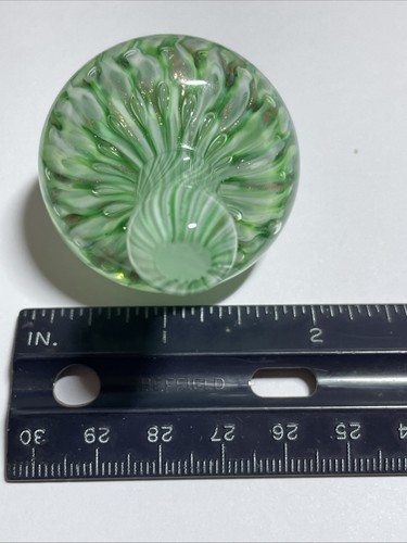 TVG Teign Valley Glass Hand Blown Green Gold Stone Spinning Top - Picture 5 of 8
