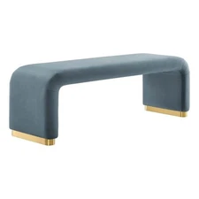Modway Koda 60" Performance Velvet Waterfall Long Bench in Brass Cadet Blue