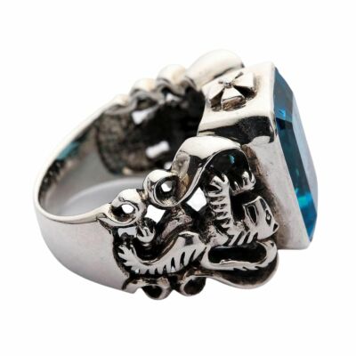 Bikerringshop Sterling Silver Blue Topaz Scottish Lion Rampant Men's Ring - 16g, 15x20mm Face - View #6