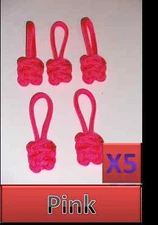 5 Lot 550 Paracord Zipper Pull / KeyChains ~2.5" - PINK