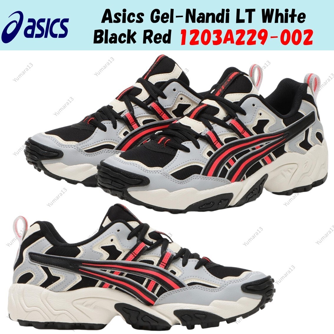 【ASICS】 アシックス GEL-NANDI LT 1203A229 2 Asics Gel-Nandi LT White Black Red 1203A229-002 Men's Size