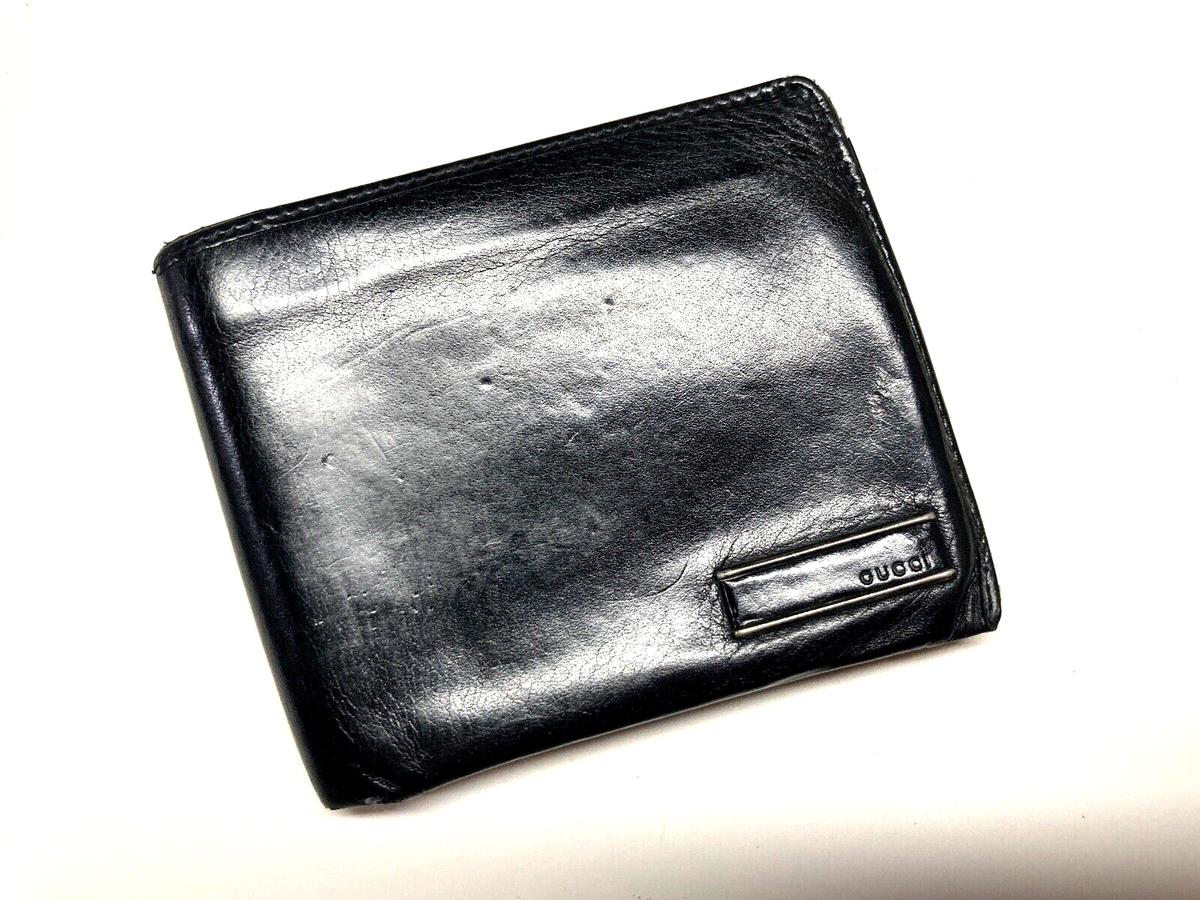 GUCCI VINTAGE LOGO PLATE GG SOFT LEATHER WALLET BIFOLD CARD ITALY