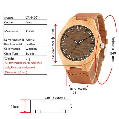 Antique Mens Wood Watch Natural Wooden Quartz Analog Wrist Watches Leather Band - Picture 9 of 10