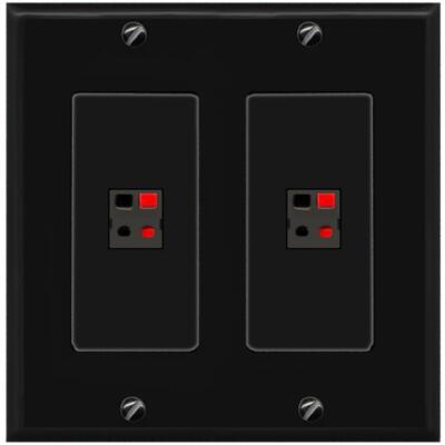 RiteAV 2 Port Speaker Wire Plug Jack Wall Plate - 2 Gang [Black/Black]
