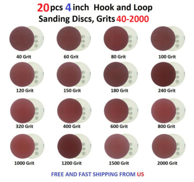 4 inch 20pcs Hook and Loop Sanding Discs, Grits 40-2000