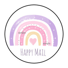 30 HAPPY MAIL RAINBOW ENVELOPE SEALS STICKERS LABELS TAGS 1.5" ROUND