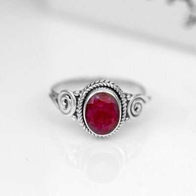 925 Sterling Silber Damen Oval Lab Created Roter Rubin Ring Edelstein Schmuck