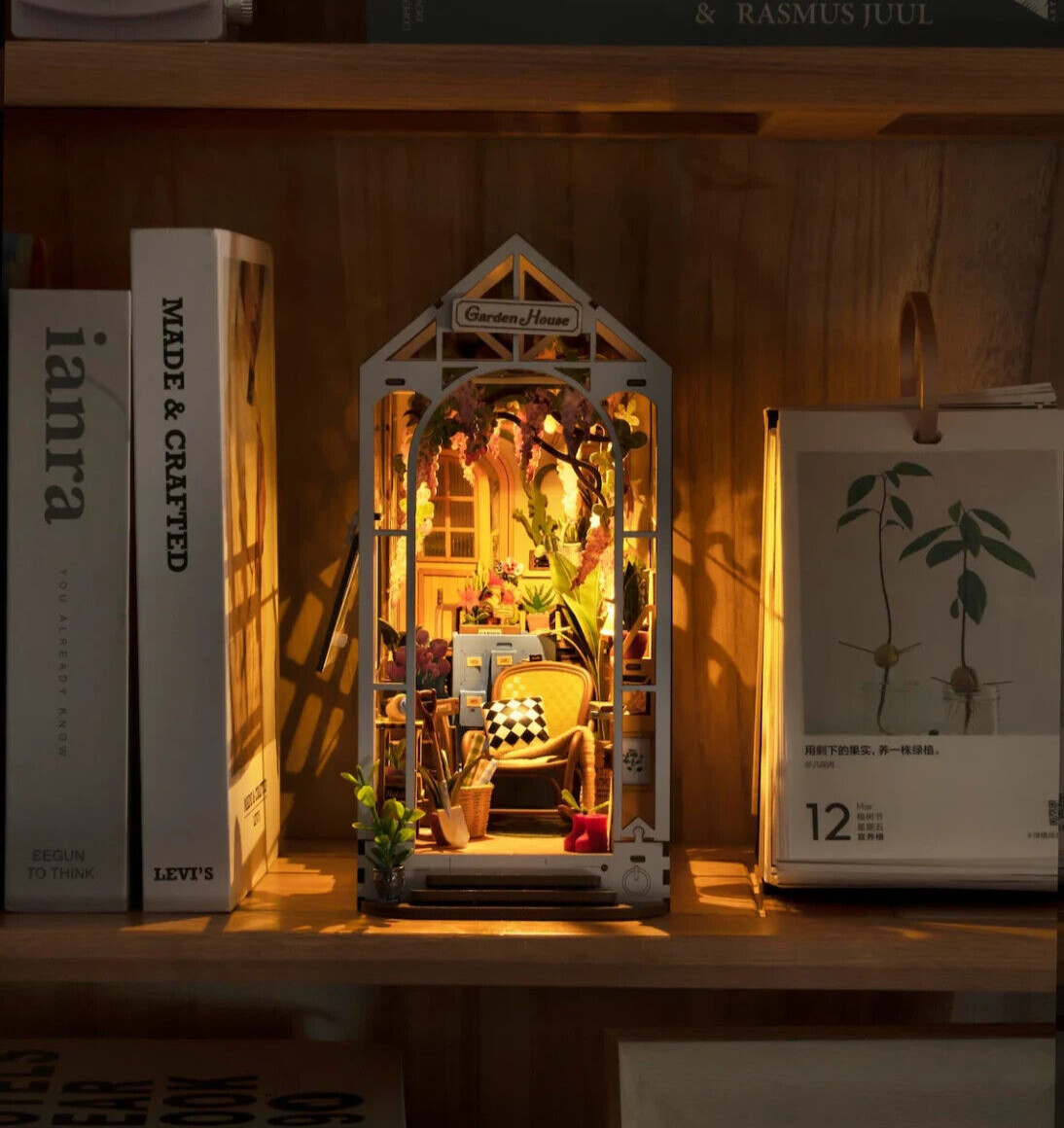 Construye tu propio jardín invernadero libro rincón estante inserto LED kit modelo