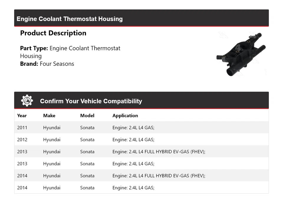 Корпус термостата охлаждающей жидкости двигателя для Hyundai Sonata 2011-2014 годов выпуска 4 сезона 2012 - Изображение 2 из 4
