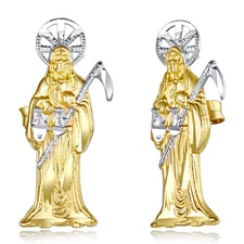 Wellingsale 14k Tri Color Gold Santa Muerte Earrings