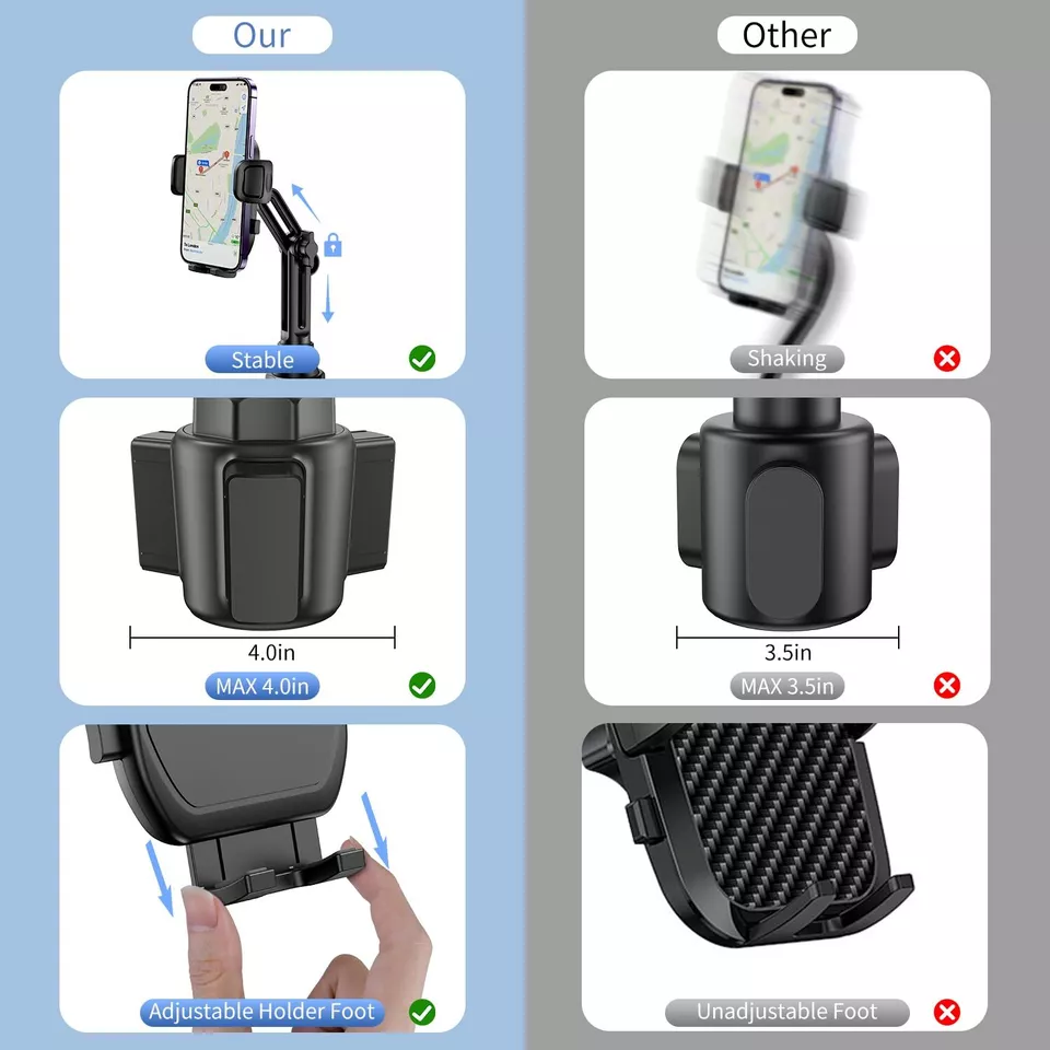 Adjustable Cup Holder Phone Mount for Car SUV Truck Strong Base 360 Rotation - Image 2 of 4