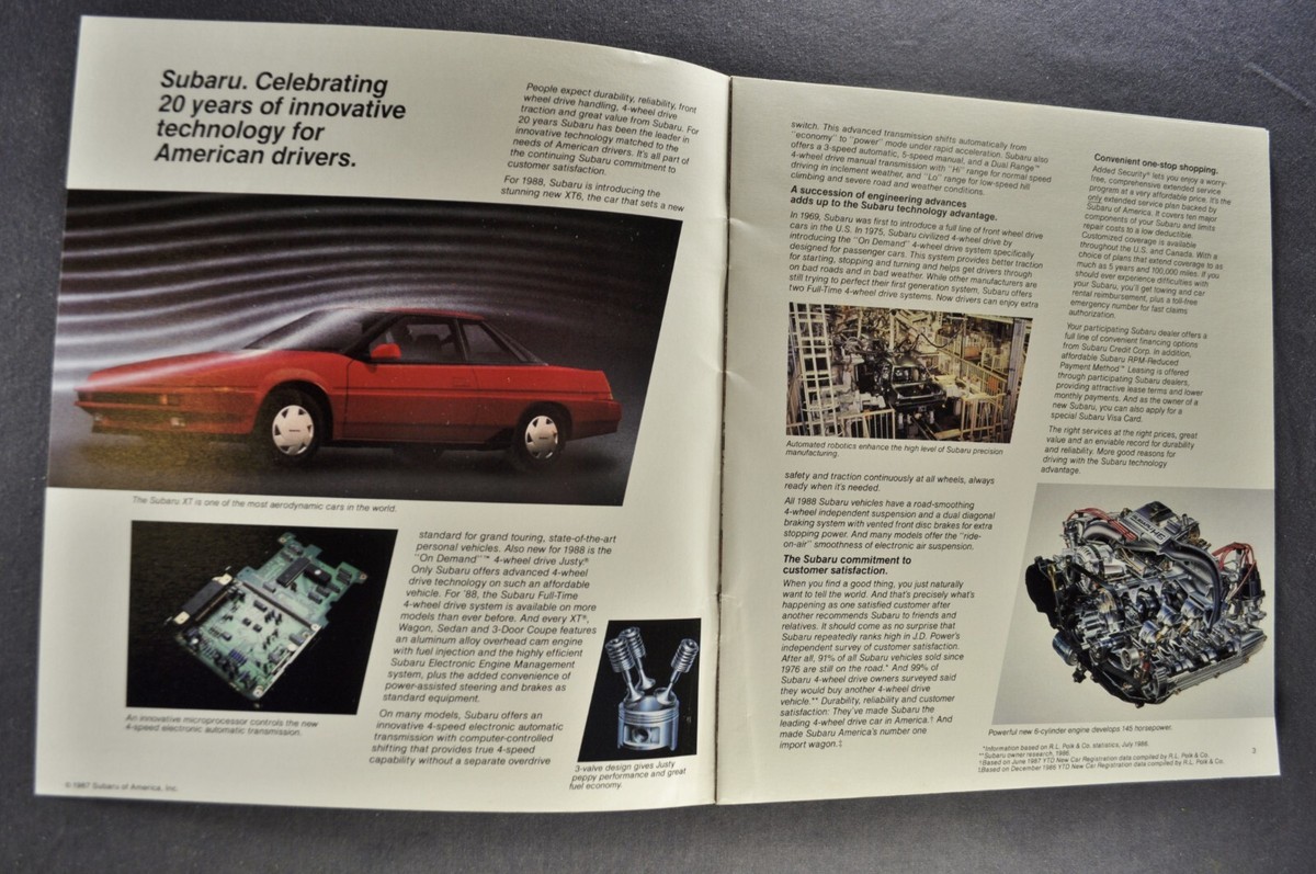 1988 Subaru Brochure X7 XT GL DL RX Justy Sedan Wagon Coupe