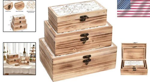 Elegant 3-Piece Hand-Carved Wooden Box Set - Perfect Gift for Home Decor Lovers - Picture 2 of 9