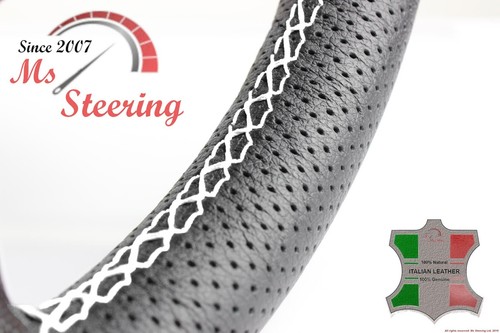 FOR AUSTIN MINI GT 13.5'' - BLACK PERF LEATHER STEERING WHEEL COVER, WHITE 2 ST - Picture 2 of 5