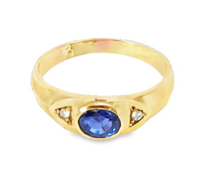 Blue Sapphire Sri Lanka Genuine 9 KT, Yellow Gold Diamond Engagement Ring H88