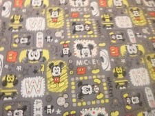 Mickey Mouse on Gray Cotton Fabric  44" Wide x 36 " long 