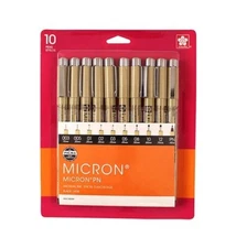 Sakura Pigma Micron Pen BLK Ink 10/Pk Sizes 003-005-01-03-05-08-10-12-PN Arts