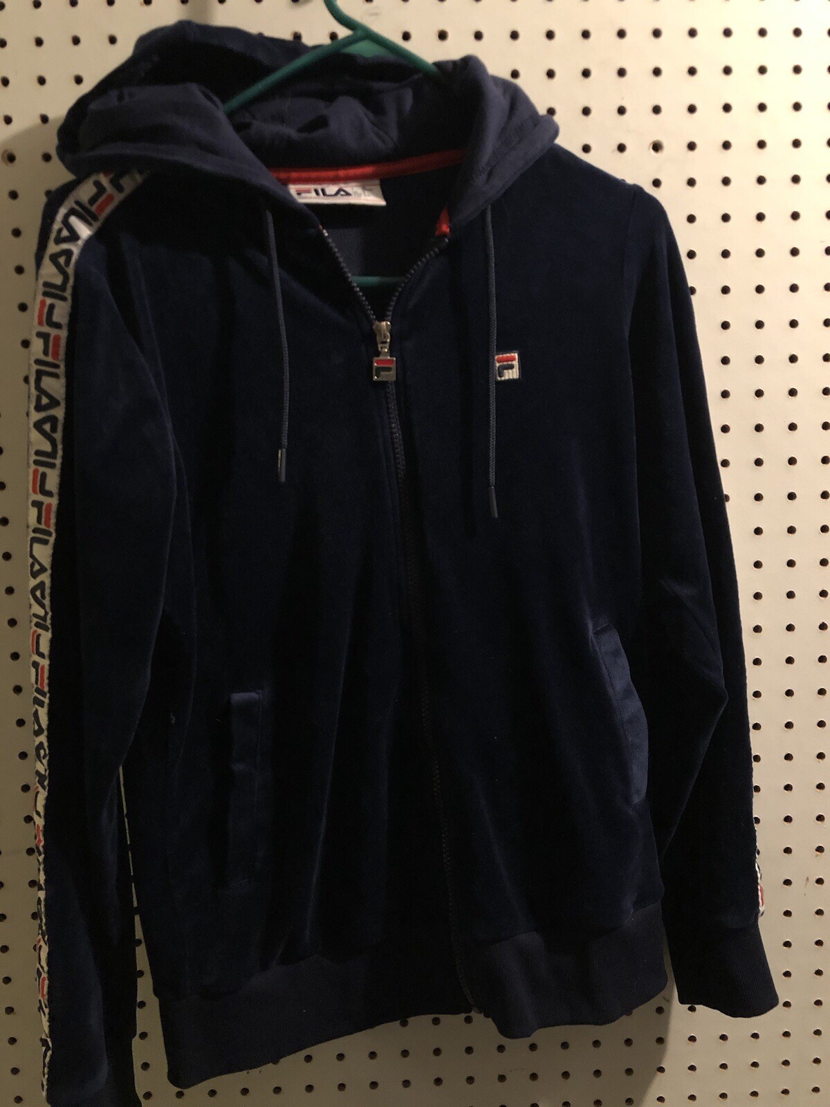 Giacca con cappuccio da donna taglia small S FILA MaryBeth velluto blu cappuccio a righe