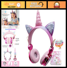 Sparkly Unicorn Headphones for Girls - Wireless Wired, 85dB Volume Limit, Mic,