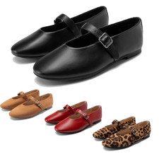 Women Mary Jane Ballet Flats Ankle Strap Close Toe Slip On Casual Flat Shoes