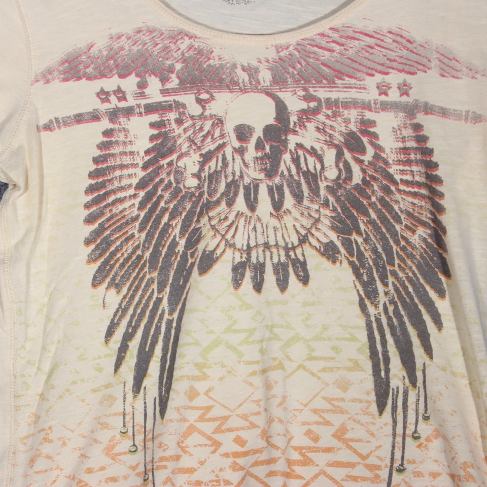 Camiseta Y2K Mudd Para Mujer Grande Crema Grunge Calavera Alas Gótica Manga Corta Foto 2 de 4