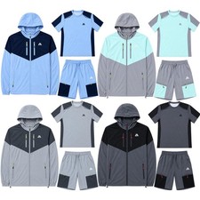 3 Pack Mens Gym Hooded Shorts Set Stretch Activewear Tracksuit Fitness Jacket